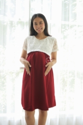 MAMA HAMIL Jennifer Dress Baju Hamil Menyusui Kombinasi Brokat Putih Modis Kekinian Katun   DRO 795 19  large